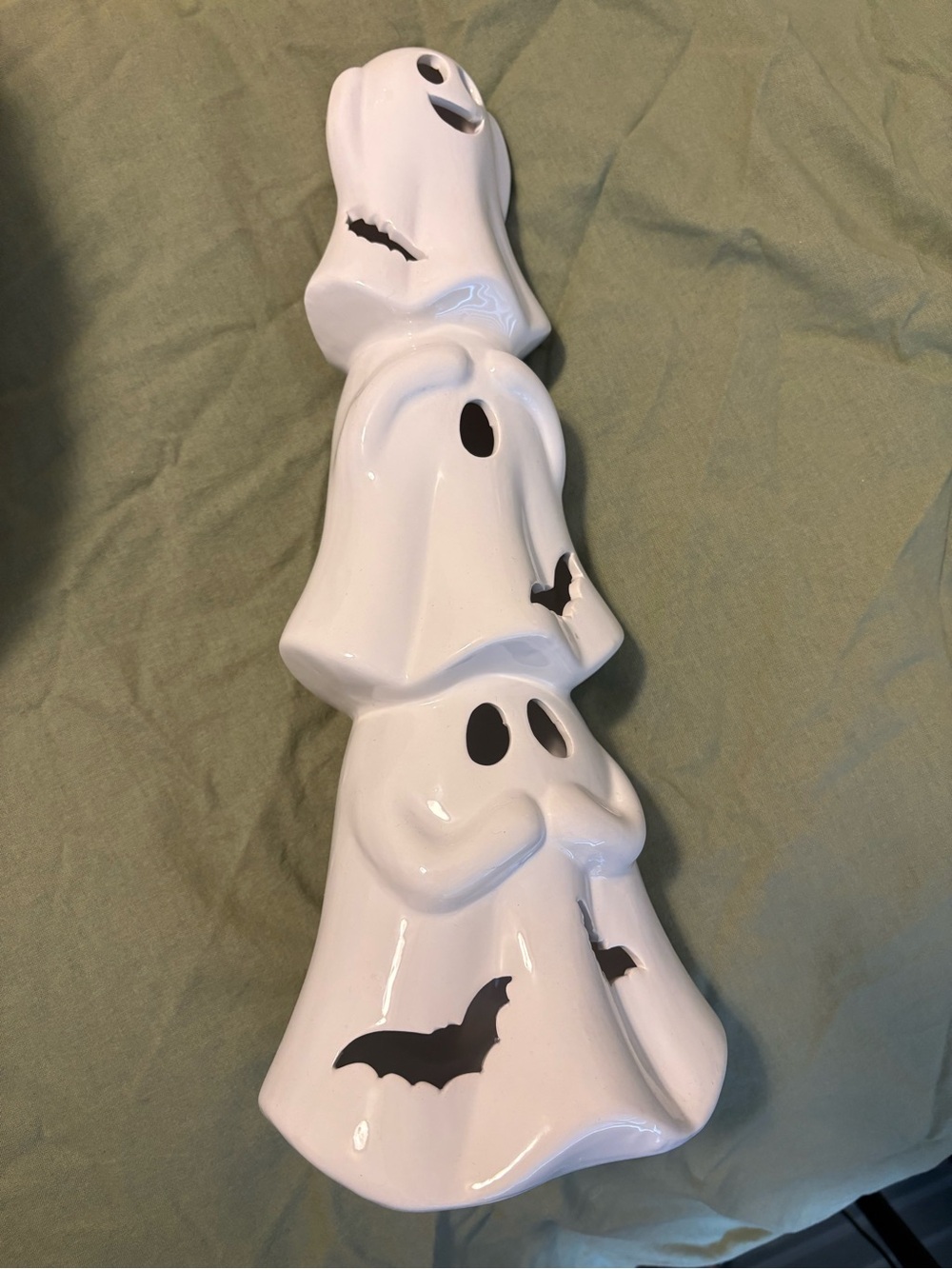 White Ceramic Stacked Ghosts Halloween Accent